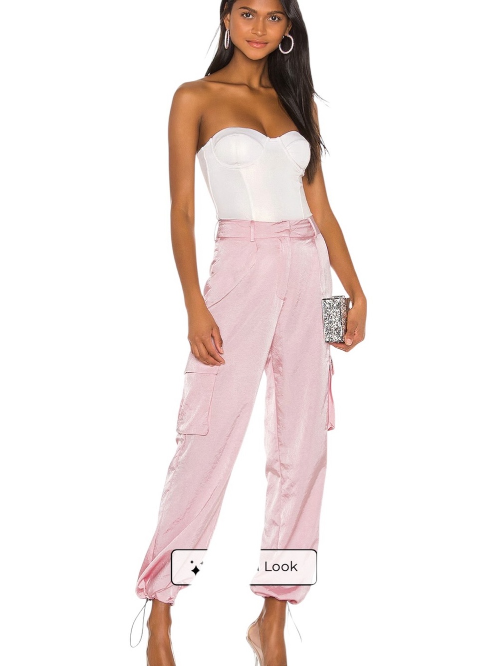 Superdown- Seleste Drawstring Pink Satin Cargo Jogger Pants Size Medium